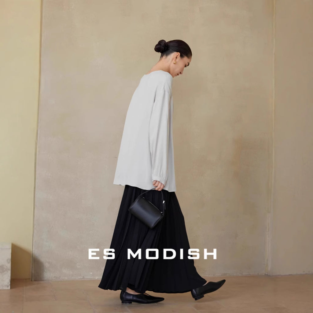 2025 ES MODISH spring new product high-end temperament lazy style V-neck shirt  loose and thin top women