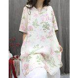 summer new literary printing light and loose large size personality Popular style casual versatile medium and long shirt women