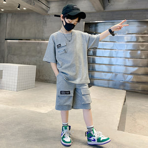 Boys' Suit Summer  New Children's Summer Clothing Western Style Medium and Big Children's Clothes Boyish Look Sports Net Red Fashion