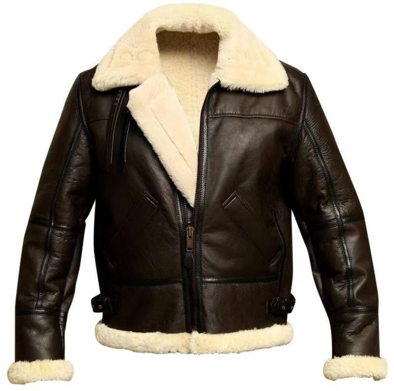 2025 Winter casual zipper zipper digging bag lapel spot middle-aged black solid color real fur fit men's clothing