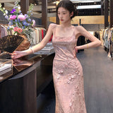 New Chinese Spice Girl Style New Velvet Fishtail Design Long Dress Sleeveless Premium Sexy Temperament Suspender Skirt N1022