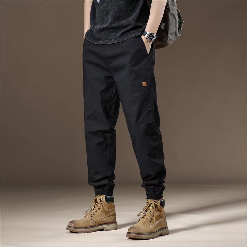 GOOSUDU American Style Overalls Men's Summer Pure Color All-Matching Casual Pants Loose Tactical Pants Men Trendy Brands Mid Waist Ankle-Tied Trousers