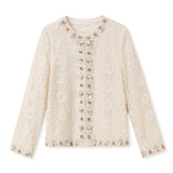 Spring 2025 new high-end design sense daughter gold versatile Popular style heavy industry bead lace jacket N2043