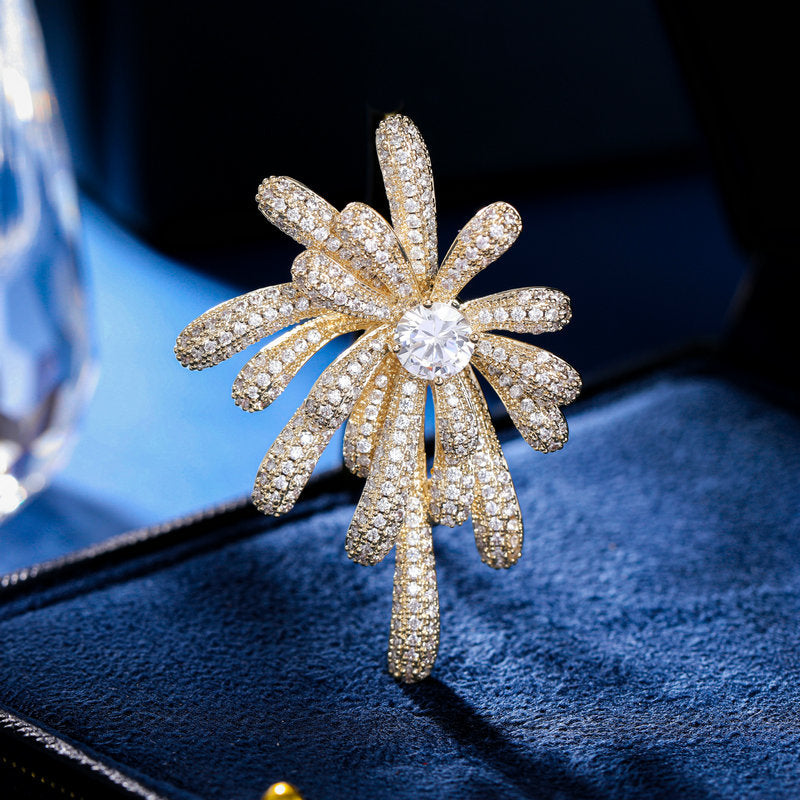 2025 Autumn and winter coats, coats, accessories, corsages, multi-purpose fixed pins, zircon inlaid high-end bright fireworks brooch