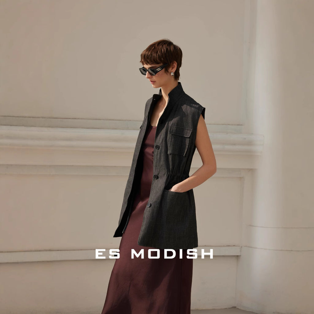 2025 ES MODISH spring new product Korean version niche tooling sleeveless waist vest jacket versatile loose top women