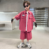 Boys' Summer Shirt Outfit  New Children's Summer Clothing Thin Short Sleeve Medium and Big Children Summer Boyish Look Fashion