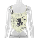 GOOSUDU 2025 TK015  street style summer new character print tight deep V Spice girl versatile navel sling vest women