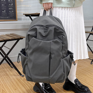 Simple Trendy Schoolbag  Large Capacity Student Backpack Korean Men and Women Solid Color Cross-Border Travel Backpack