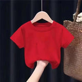 Summer Boys' Half Sleeve T-shirt Kindergarten Primary School Children's Solid Color Short-Sleeved Shirt Children's Summer Bottoming Shirt