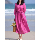 summer new literary and retro rose red loose large size lace-up and thin travel pendulum dress women
