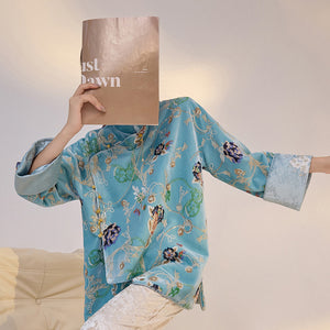 New Chinese style new flower embroidered sequined shirt old money style high-end temperament satin top M3003