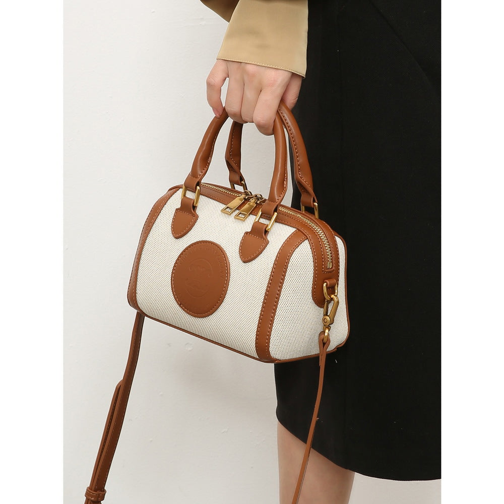 GOOSUDU 2025 Niche light luxury women's bag contrasting color wave canvas Boston pillow bag portable commuter women's bag single shoulder crossbody small bag women