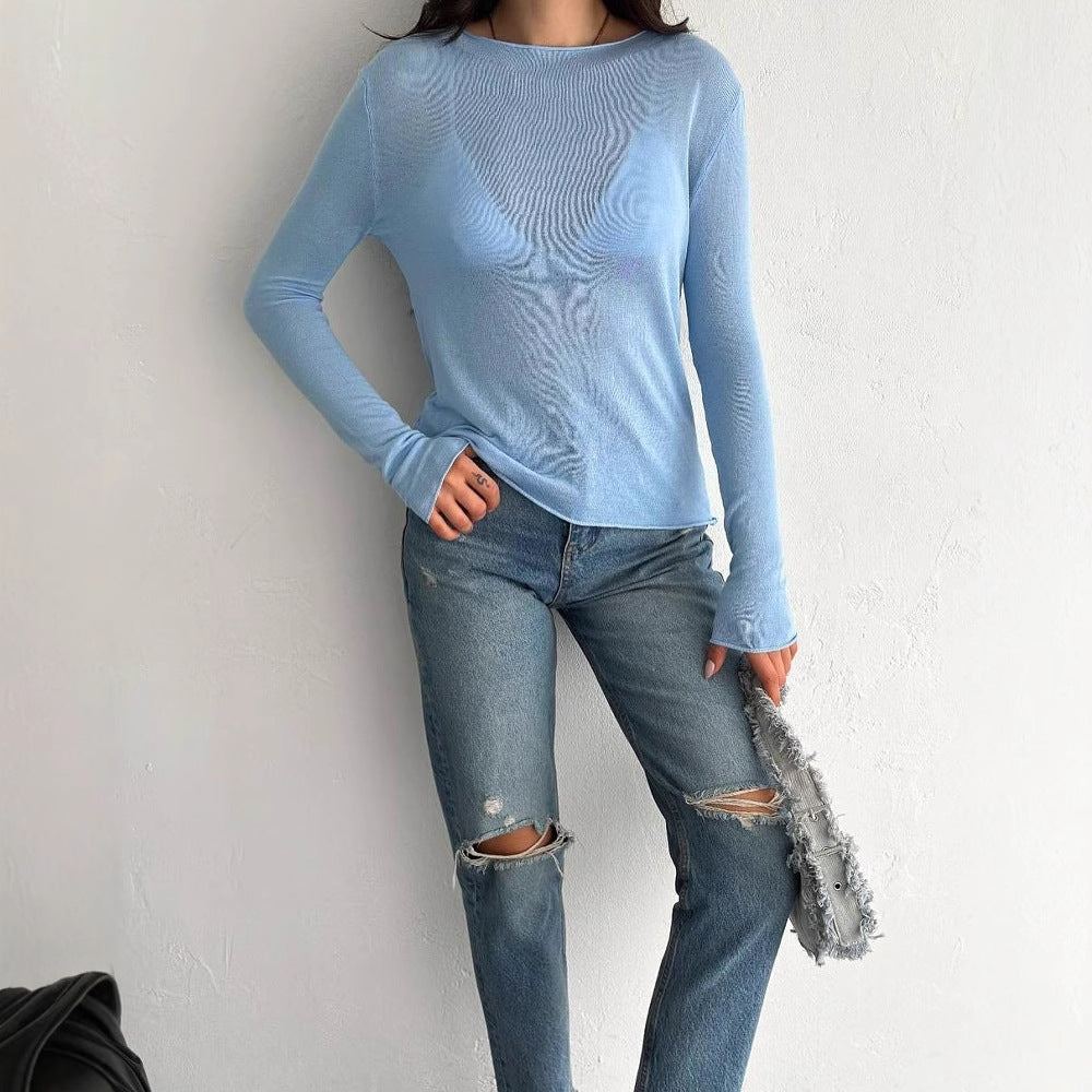 Popular trade ins wind  spring clothing thin skin-permeable lazy vacation wind long-sleeved sweater women's knitted sweater