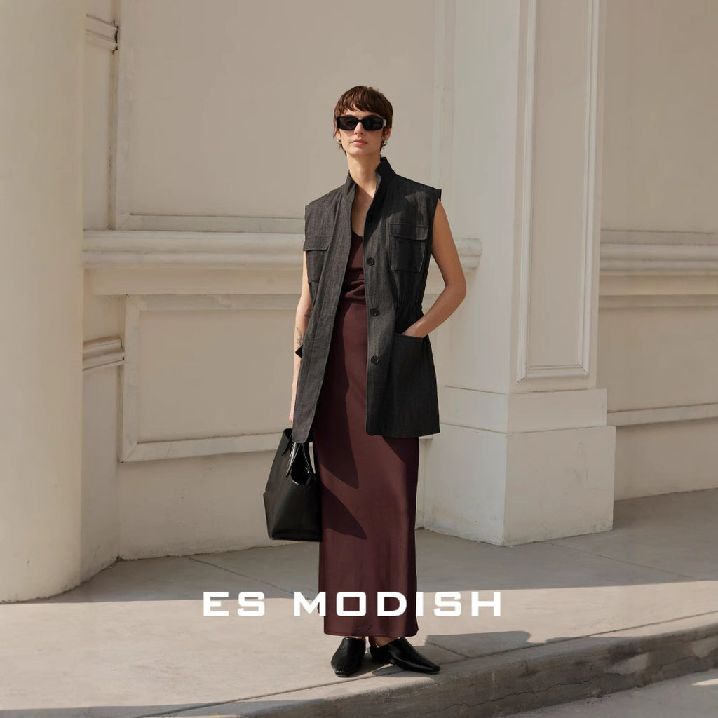 2025 ES MODISH spring new product Korean version niche tooling sleeveless waist vest jacket versatile loose top women