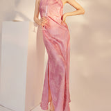 summer new Chinese style silk suspender dress female retro celebrity slim-fit hip-wrapped long dress M6055