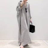 Japanese New loose large-size long-sleeved striped cotton and linen shirt skirt spring and autumn Korean version fat MM knee-length dress dress