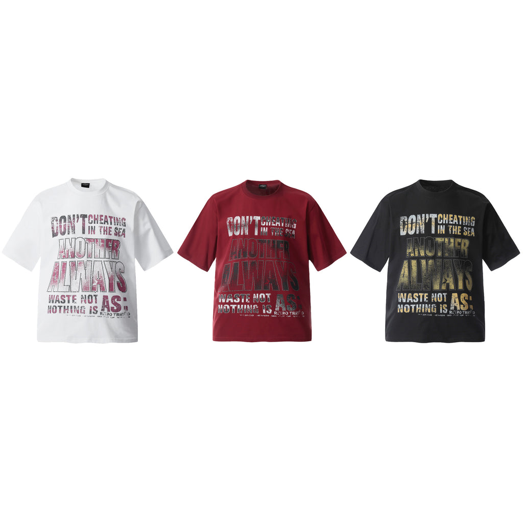 2025 F6612 2025n Street 2025 Summer Letter Bead Design Men's Loose Premium Crew Neck Short Sleeve T-Shirt