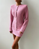 Solid Color Basic Slim Fit Coral Fleece Jacket Temperament Elegant High Waist Skirt Set