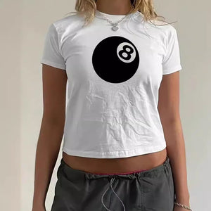 GOOSUDU 2025 TK104  New summer new billiards No. 8 printing tight INS Internet celebrity navel spice girl versatile T-shirt