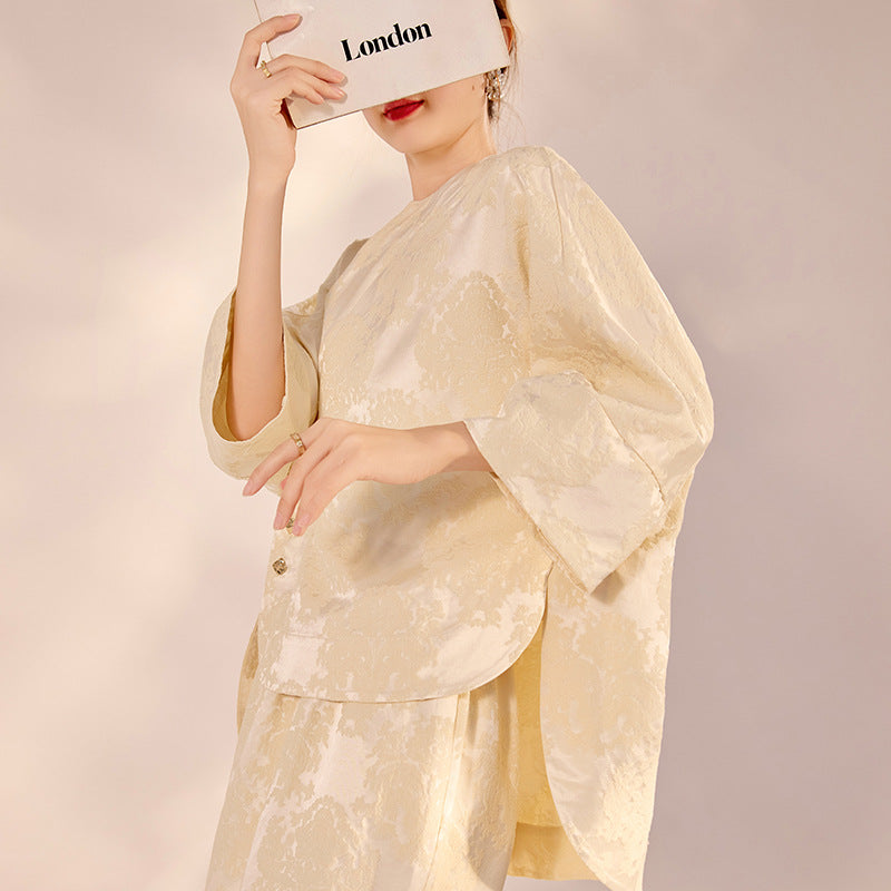 Spring and summer  new Chinese texture fashion loose design touching silk top skirt national style suit women N3016