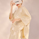 Spring and summer  new Chinese texture fashion loose design touching silk top skirt national style suit women N3016