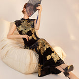 New Chinese style luxurious high-end embroidery printing design jacket cape dress set female M9005