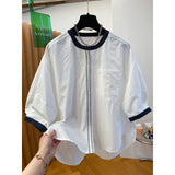 White Crew Neck Shirt Women's Short Sleeve  New Loose Commuter Cotton Five-Sleeve Medium Sleeve Doll Shirt Top Summer