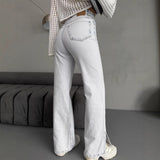 summer new sweet and spicy style high waist straight trousers split trousers New  jeans Spice Girls