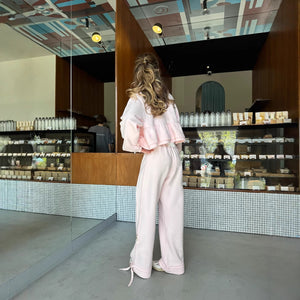 summer new  New fungus edge sweater set fashion casual slim loose sweater set