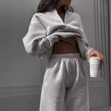 GOOSUDU New long-sleeved zipper stand-up neck sweater set women's autumn and winter new comfortable loose sports and leisure sweater two-piece set