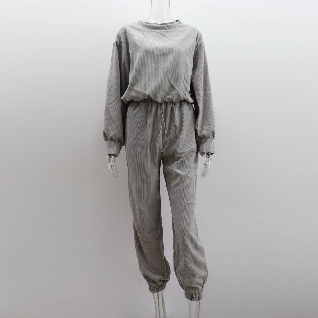 GOOSUDU New autumn and winter new corduroy solid color round neck pullover long sleeve two-piece suit fashionable casual trousers suit women