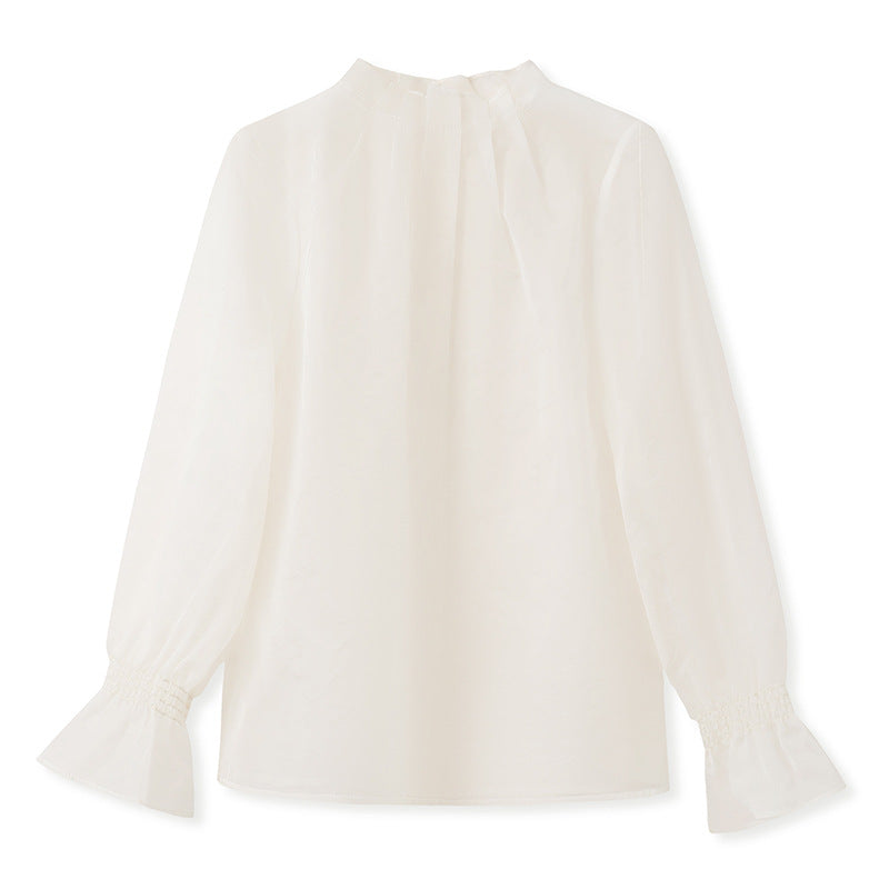 2025 New Chinese Style Crew Neck Solid Color Button Shirt Loose Mulberry Silk Niche Premium Top N2021