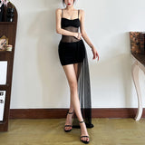 2025 style 2025 spring new women's clothing pleated chest-wrapped mesh yarn perspective slim-fitting hip-wrapped personalized dress