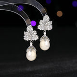 2025 Retro court style high-end earrings banquet dress with high-end zircon water drop-shaped pearl maple leaf earrings