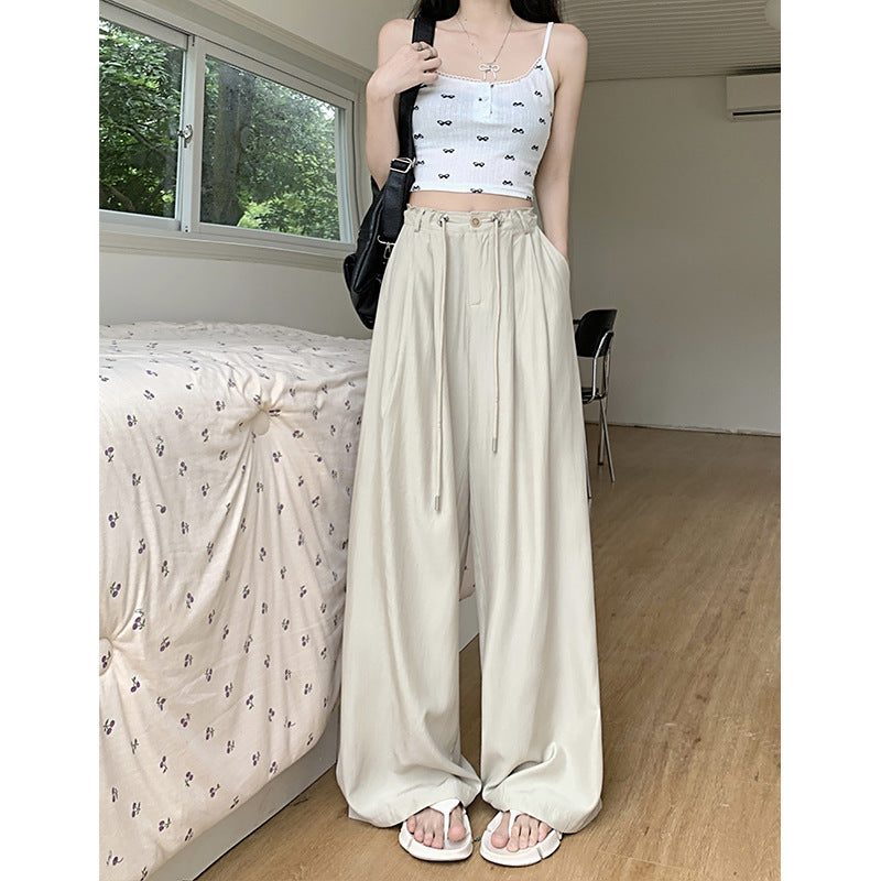 GOOSUDU Summer New Korean Style Loose Relaxed Casual Pants Women's Ice Silk Cool Drawstring Loose Wide Leg Pants