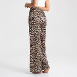 Popular, , New  summer new explosive leopard print casual wide-leg pants elastic waist woven trousers