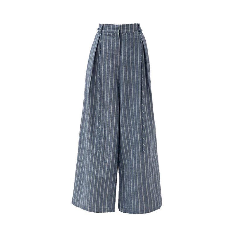 2025 ES MODISH spring new product, Korean vertical striped high street loose wide-leg casual pants (with waist rope) for girls