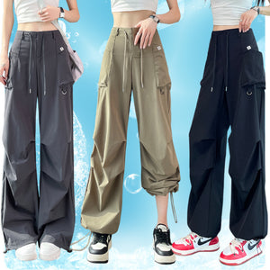 GOOSUDU NEWn Retro Quick-Dry Pants Overalls Women's  Summer Thin High Waist Ankle-Tied Wide Leg Two-Way Wear Harem Sports Pants
