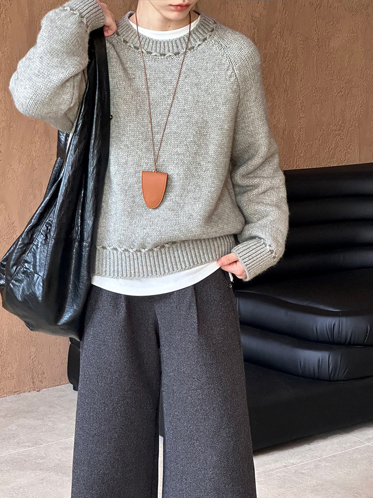 2025 popular autumn and winter new Korean version design round neck long sleeve loose versatile knitted sweater 1015-1