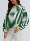 GOOSUDU New  2025 style clothing autumn and winter new round neck contrasting top striped loose long-sleeved fashion sweater