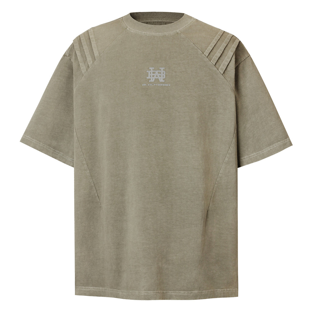 2025 9512 2025n Street 2025 Summer Irregular Design Deconstruction Men's Washed Premium Sense Neutral Short Sleeve T-Shirt