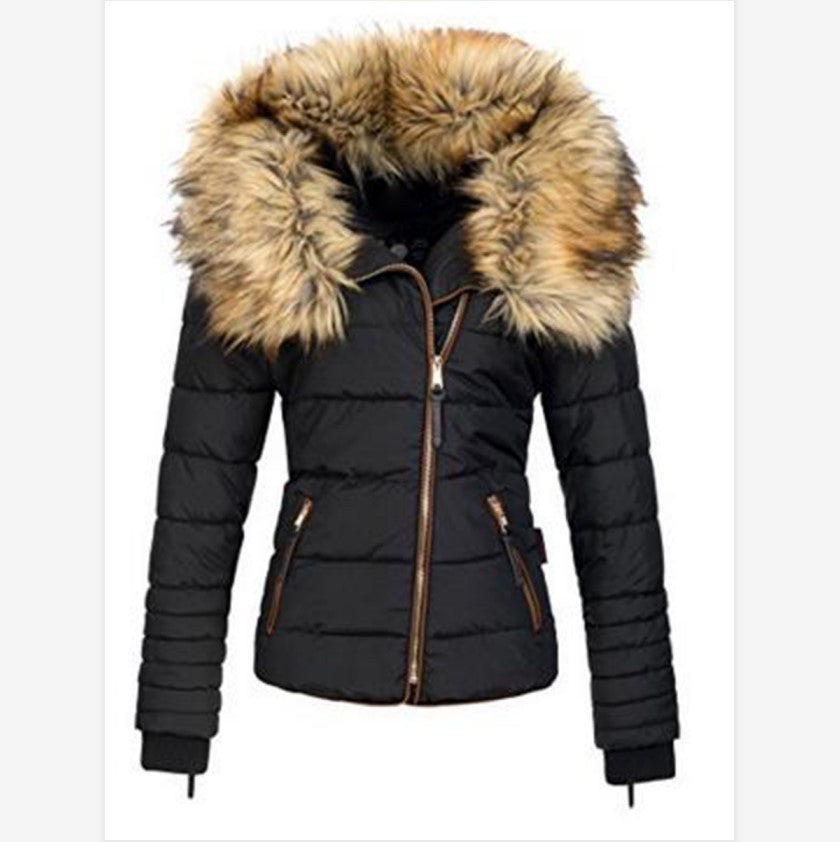 2025 Winter cotton-padded women's clothing  New  fur collar zipper cotton clothing thickened warm jacket women 524332