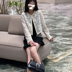 high-end niche gentle temperament socialite style lace embroidered short coat black beaded skirt M2012