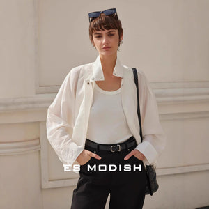 2025 ES MODISH spring new product solid color outdoor casual outer trench coat shirt versatile loose simple top women