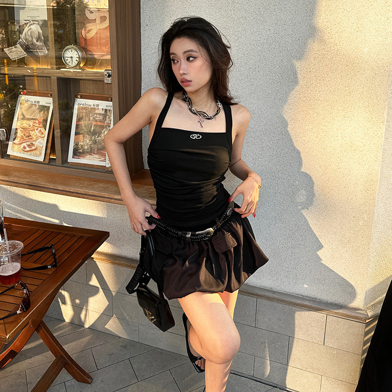 2025 style 2025 spring new women's clothing sleeveless front fold design slim-fitting simple fashion dress