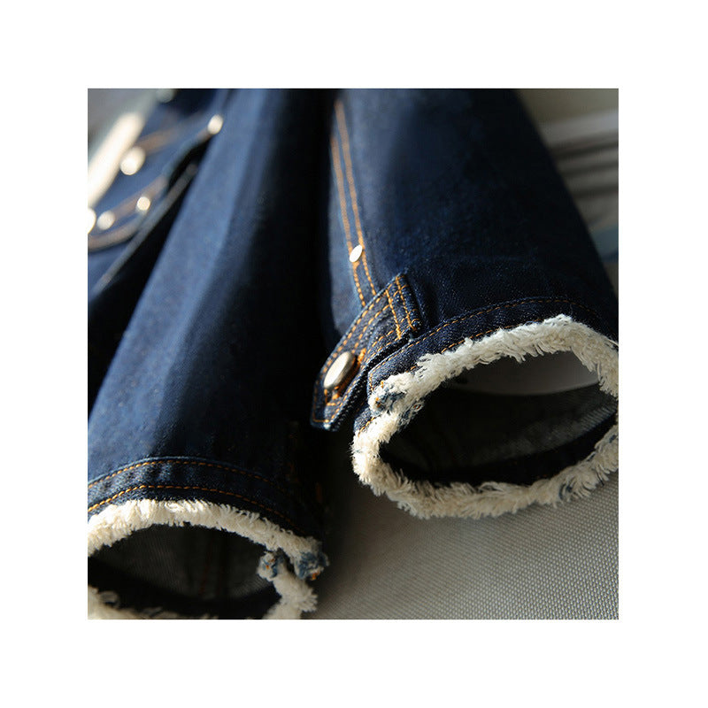 2025 Textured washed denim shirt, design hair beard edge short jacket  spring and autumn women's clothing, cotton denim