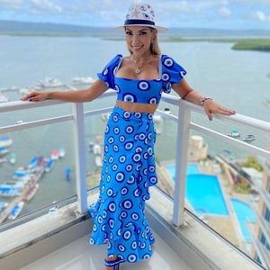 2025summer new sexy chest wrapping print suspender skirt top pants three-piece  Popular trade women's clothing