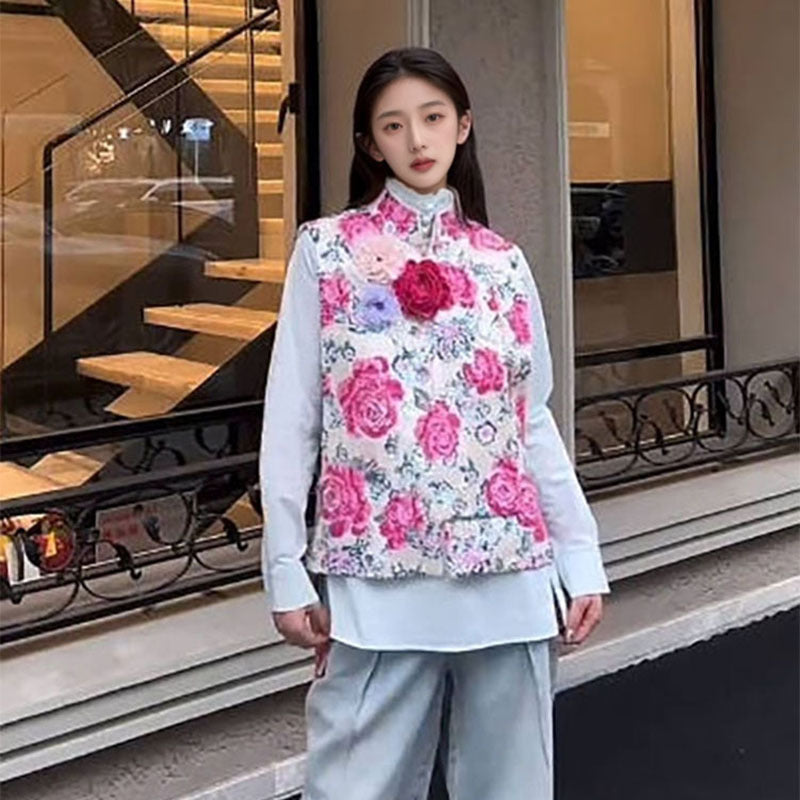 New Chinese style national style 2025 new unique embroidery design peony vest half-length dress set N1035