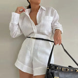 GOOSUDU New vacation new suit fashionable button pocket shorts women's suit elegant lapel long-sleeved shirt two-piece set