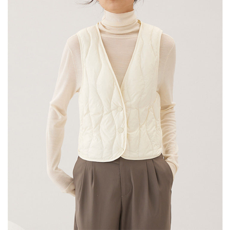 2025 Down jacket liner, women's coat with light and thin thermal vest inside, bottom close-fitting V-neck close-fitting vest wear